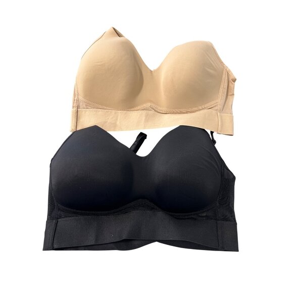 Rhonda Shear 2 Pack Molded Cup Bra with Wrap Back Size Large Black Beige 633.5 - Picture 2 of 9